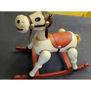 Vintage Enesco Wooden Musical Toy Rocking Horse